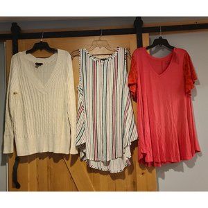 Lot of 3 Lane Bryant Sz 18/20 V Neck Sweater & 2 Swing Tops TShirt New & Used